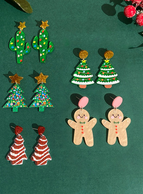 Cute cartoon gingerbread man earrings Christmas tree pendan
