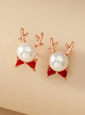 New Year's ear stud Earnail Women's Pearl deer horn earrings
