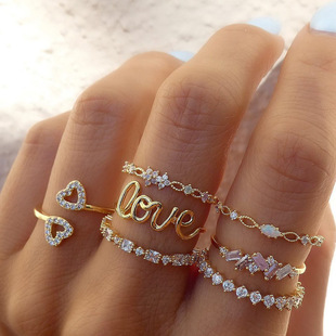 girl golden Hot selling combination fashion Love set ring 潮