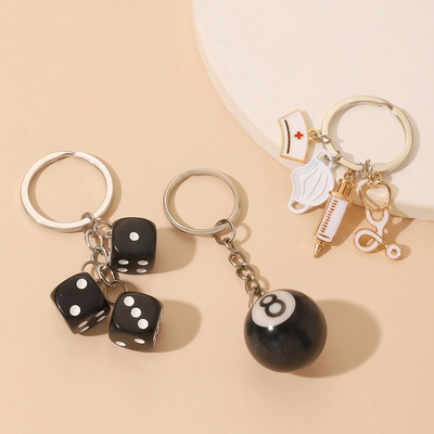 creative resin dice billiards keychain pendant骰子台球钥匙扣