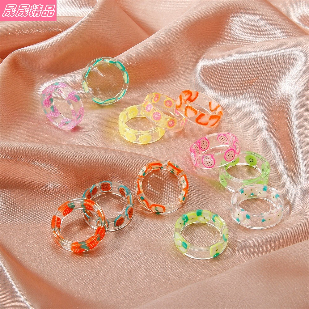 Acrylic fruit rings creative transparent resin ring female 饰品/流行首饰/时尚饰品新 戒指/指环 原图主图