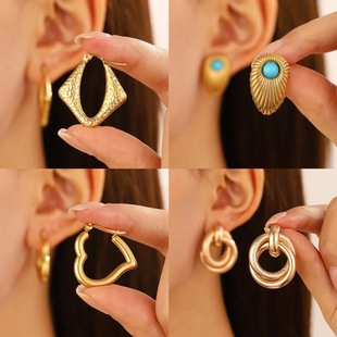 retro earrings ear 耳饰 buckle large exaggerated temperament