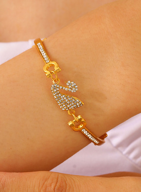 Swan full diamond bracelet women's rose gold bracelet男手链