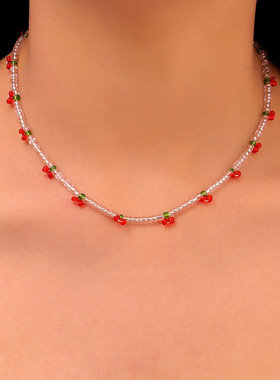 clavicle transparent beaded ethnic style short necklace girl