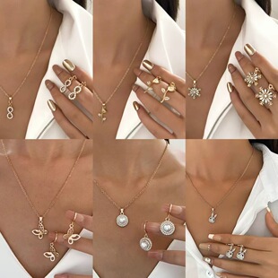 Diamond-encrusted butterfly love flower necklace earring set