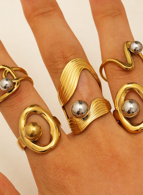 New Open Ring Gold Silver Color blocked Spherical Ring/Ring
