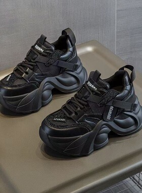 松糕厚底女鞋2025春秋新款百搭运动休闲透气网面老爹鞋夏季休闲鞋