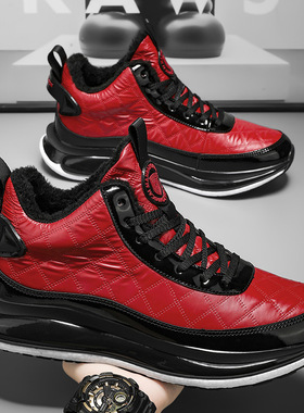 2025 秋冬加绒保暖休闲鞋 菱格纹亮面气垫运动鞋 银黑全黑红黑潮