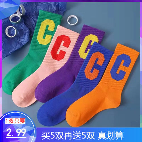 大c字母袜子女中筒袜ins潮流ins