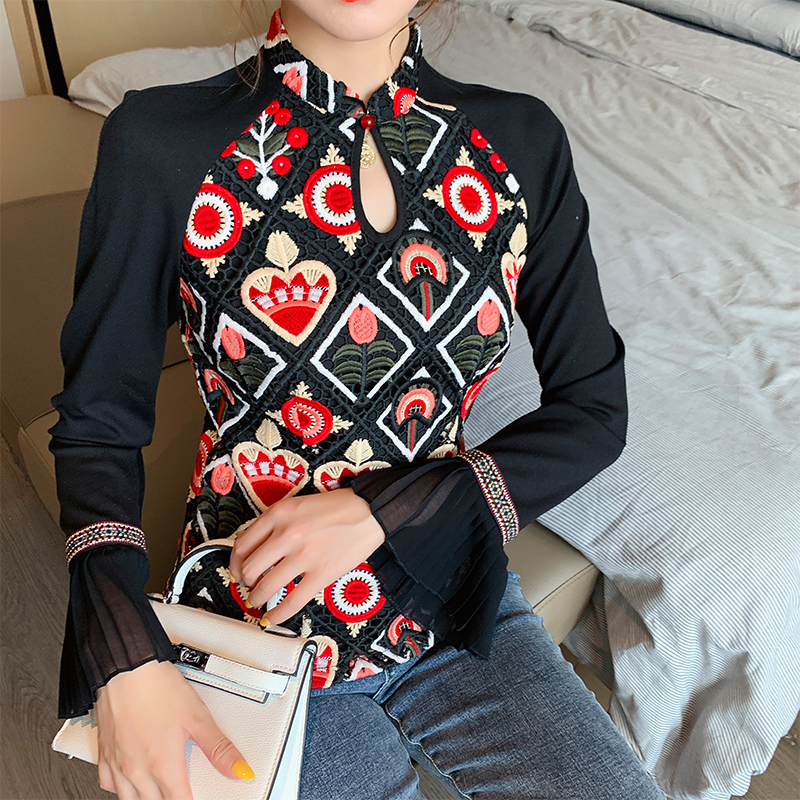 秋冬装复古中国风女装改良中式刺绣盘扣上衣旗袍长袖民国唐装套装