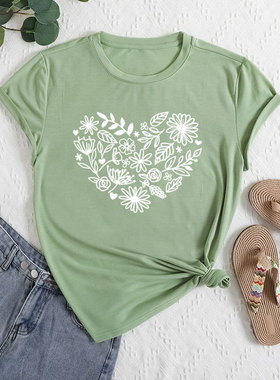 tops for women ladies t-shirt tee女花草涤氨t恤