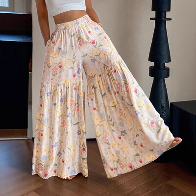 Female 2026 Summer Fairy Floral Pants Women's Loose Trousers