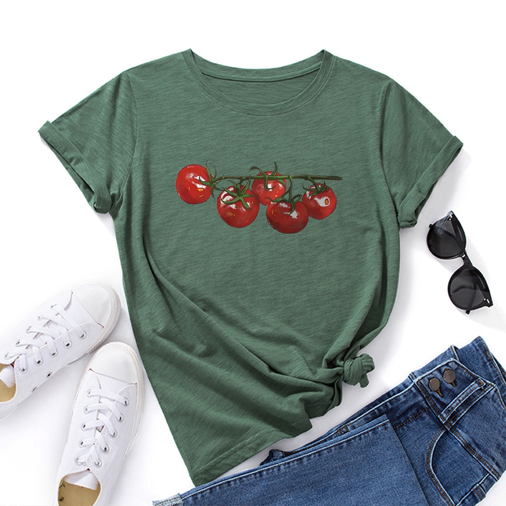 women tshirts cute print ladies t-shirt tee tops 小番茄宽松