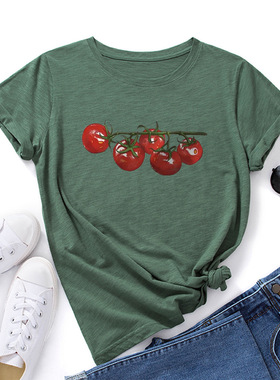 women tshirts cute print ladies t-shirt tee tops 小番茄宽松