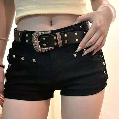 Black Sexy Low Waist Y2K Jean Shorts Punk Denim Super Shorts