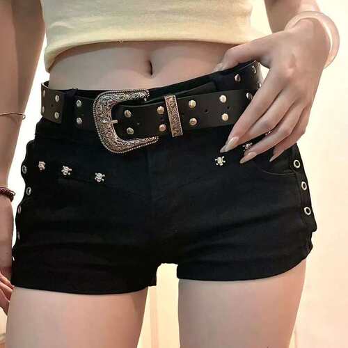 Black Sexy Low Waist Y2K Jean Shorts Punk Denim Super Shorts