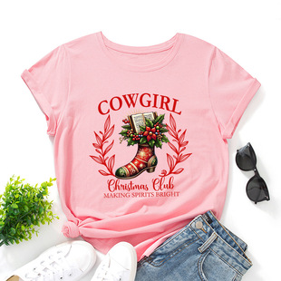 christmas cotton tshirts women xmas tee tops 圣诞节宽松圆领