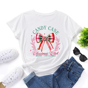 christmas cotton tshirts women xmas tee tops 圣诞节蝴蝶结