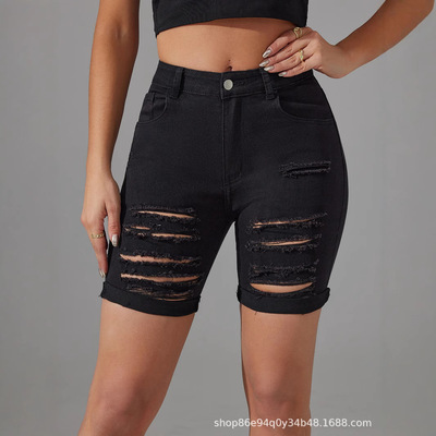 破洞牛仔裤女中裤时尚