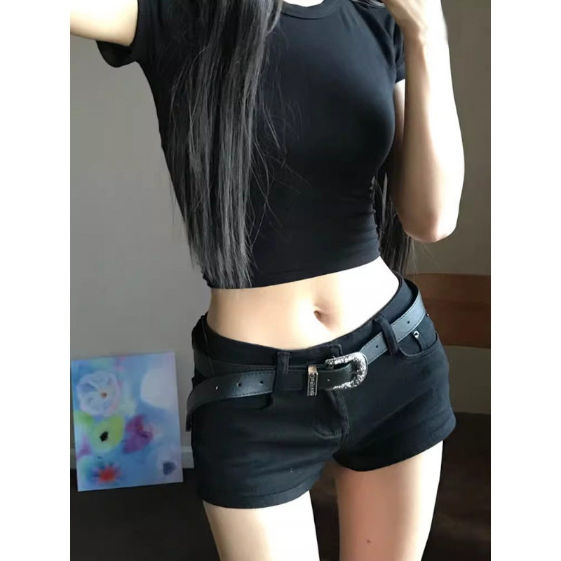 jeans黑色低腰牛仔超短裤女包臀y2k轻亚文化热裤美式辣妹弹力裤子