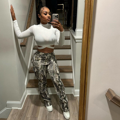 High-waisted, Color-blocking Casual Pants Patchwork Camo New