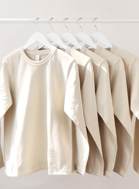 Cotton TShirt Long Sleeve Pullover Tops300g日系重磅卡其杏色