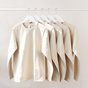 Cotton TShirt Long Sleeve Pullover Tops300g日系重磅卡其杏色