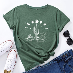 t恤女t women 纯棉月亮仙人掌圆领短袖 summer cotton tshirt