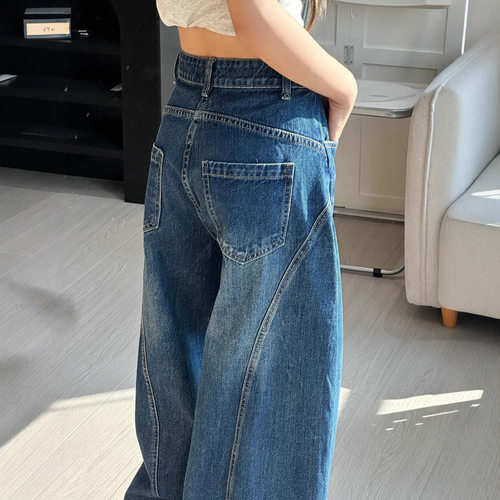 women american retro jeans wide leg denim pants美式辣妹复古