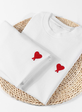 quality tshirt for women man t-shirt男女重磅白色短袖爱心短袖