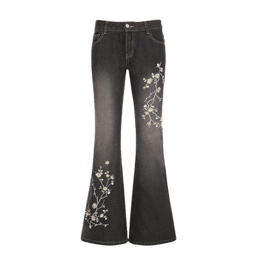 Low Rise Flared Jeans Womens Retro Y2k Baggy Denim Pants低腰