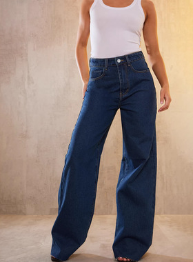 womens baggy jeans牛仔毛边阔腿裤弹力显瘦大直筒裤Ladies Pants