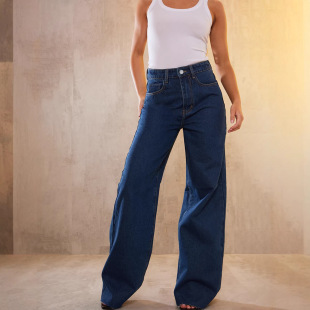 Ladies womens 弹力显瘦大直筒裤 jeans牛仔毛边阔腿裤 Pants baggy