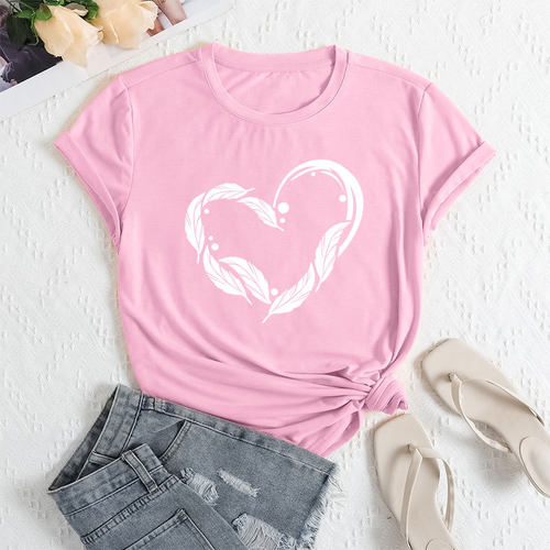 tops for women ladies t-shirt tee女爱心涤氨t恤