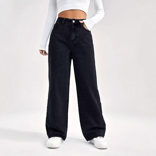 jeans fashionable high-waisted slim straight denim trousers