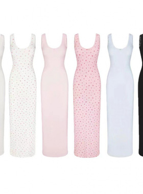 floral stretch dress with large halter top backless long女裙