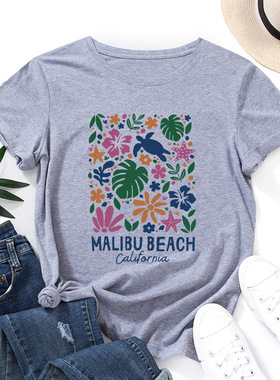 women tshirts cute print ladies t-shirt tee tops 花卉字母