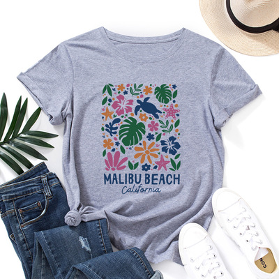 women tshirts cute print ladies t-shirt tee tops 花卉字母