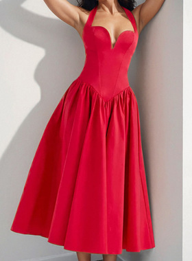 women dress ladies fashion dresses2026新款气质性感纯欲风挂脖