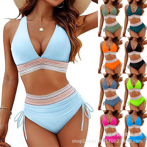 bikini swimsuit欧美泳衣女士分体比基尼高腰显瘦性感系带挂脖
