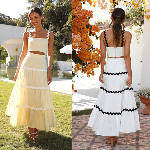 new dress women elegant ladies vestidos欧美新款双色拼接吊带