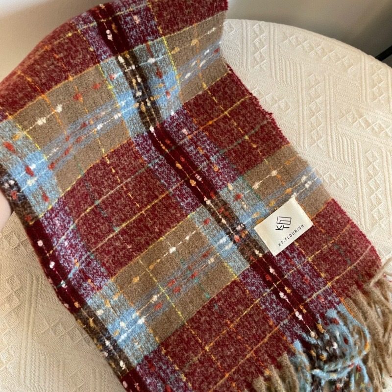 Women Scarf小红书同款满目星河复古格纹仿羊绒围巾女秋冬季软糯