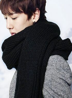 men scarf韩版毛线围巾女冬季百搭加厚保暖围脖秋冬情侣黑色针织