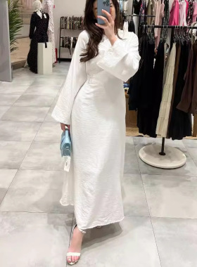 Womens Elegant Long Sleeve Maxi Dress Slim Fit Cotton Linen