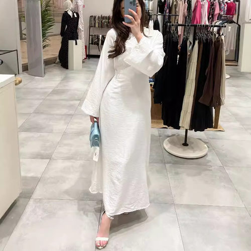 Womens Elegant Long Sleeve Maxi Dress Slim Fit Cotton Linen