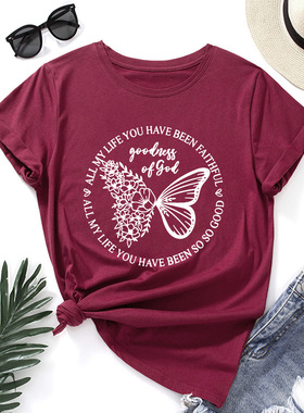 women tshirts cute print ladies t-shirt tee tops 蝴蝶字母