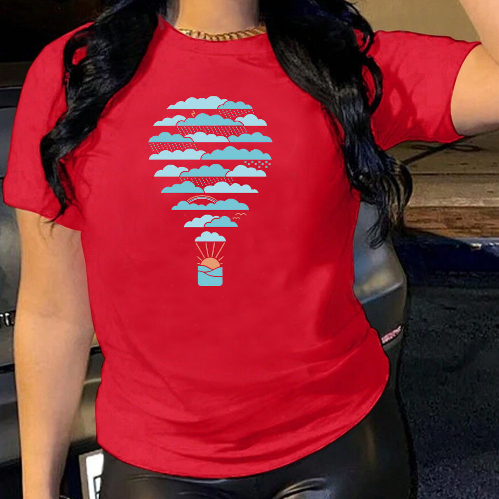 woman cotton tshirt 5xl云朵热水球宽松圆领短袖t恤女t-shirt