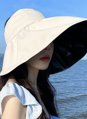 summer hat anti-uv sun hats wide brim cap黑胶空顶遮阳帽女