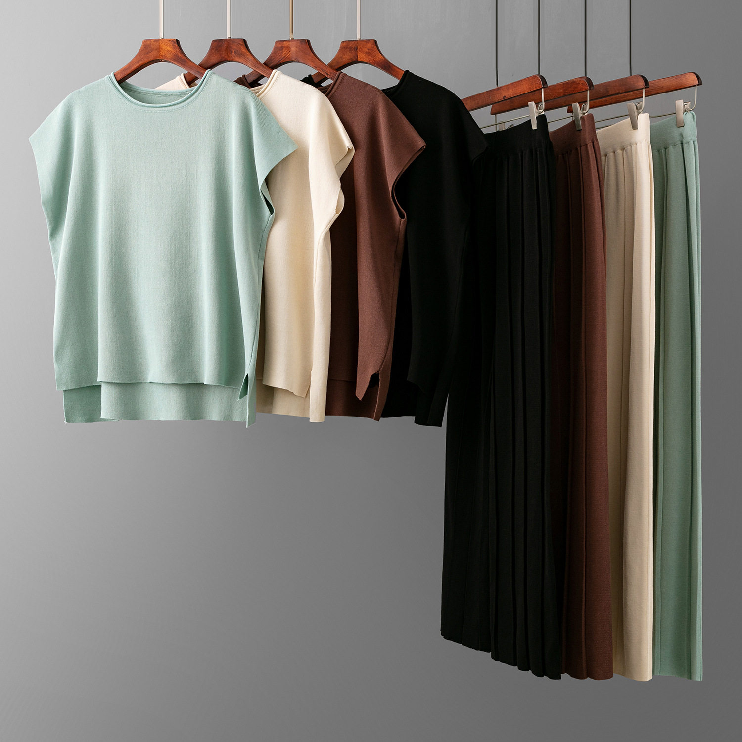 knitted vest t-shirt+baggy pants Set休闲套装新款无袖背心长裤