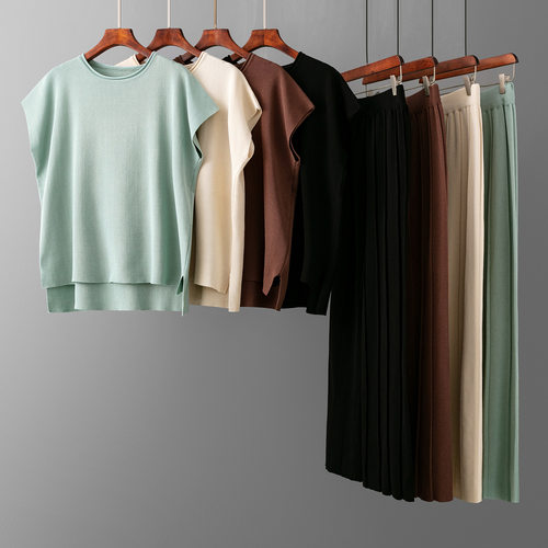 knitted vest t-shirt+baggy pants Set休闲套装新款无袖背心长裤